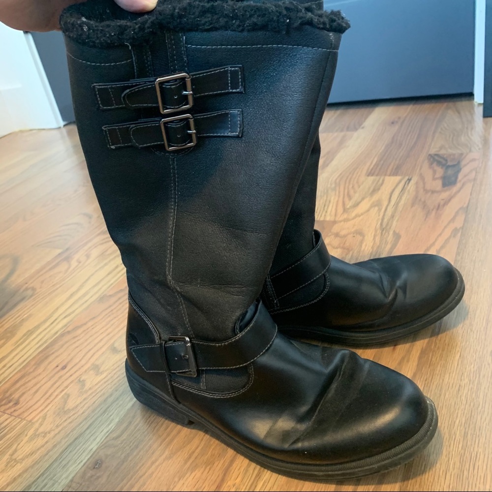 Totes Weatherproof Black Snow Boots Sherpa Lined